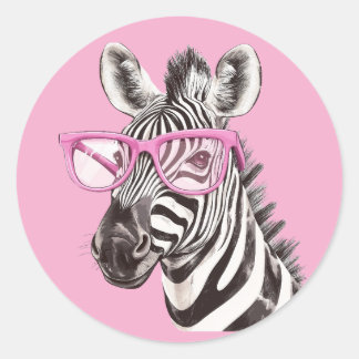 Zebra with Pink Glasses Sticker Light Pink BG
