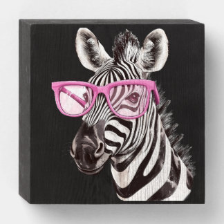 Zebra with Pink Glasses Wooden Box Sign