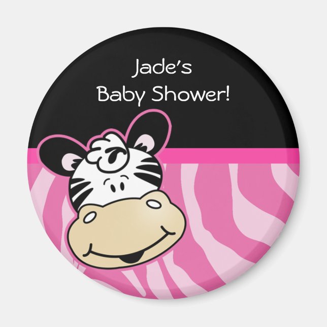 Zebra with Pink Zebra stripes Baby Shower Favor Magnet (Front)
