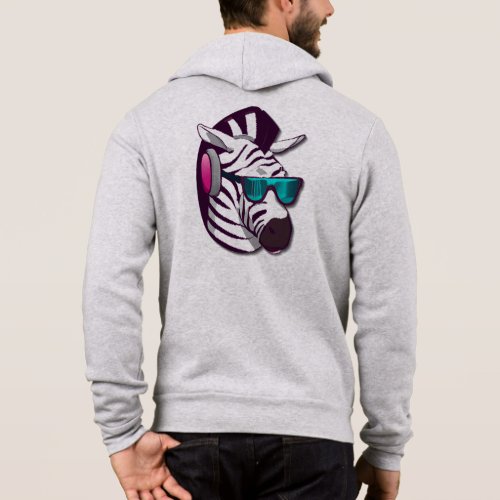 Zebra with Sunglasses and Earphones on Hoodie