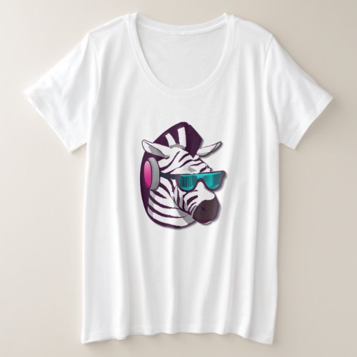 Zebra with Sunglasses and Earphones on Plus Size T_Shirt