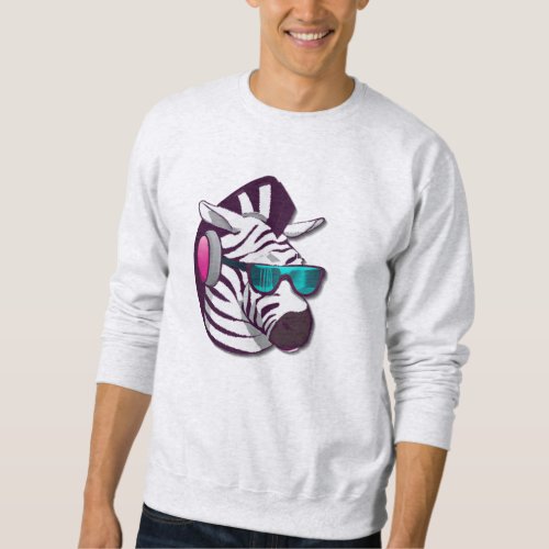 Zebra with Sunglasses and Earphones on Sweatshirt