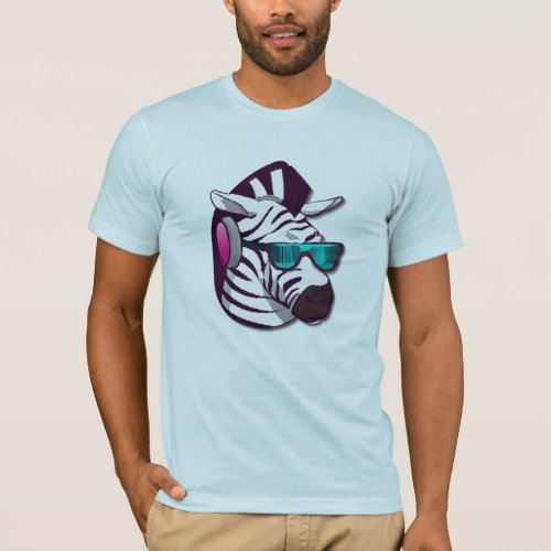 Zebra with Sunglasses and Earphones on T_Shirt