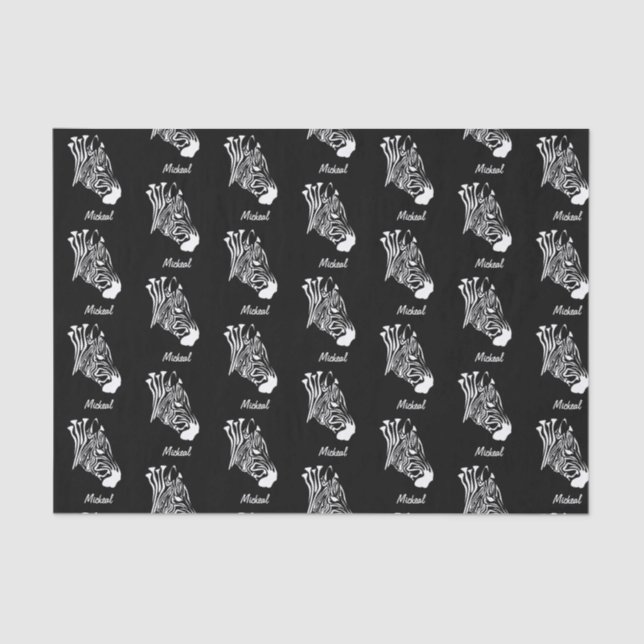 Zebra with Twisted White Stripes Silhouette Tissue Paper (Front)