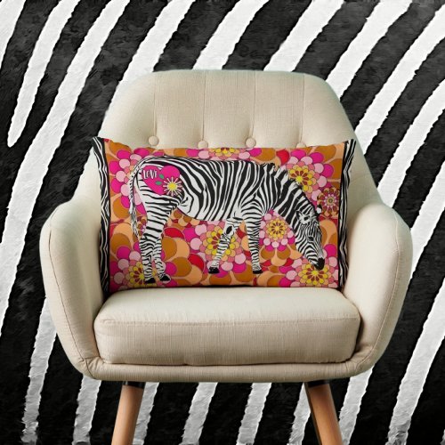 Zebra with Vintage Mod Flowers Pillow