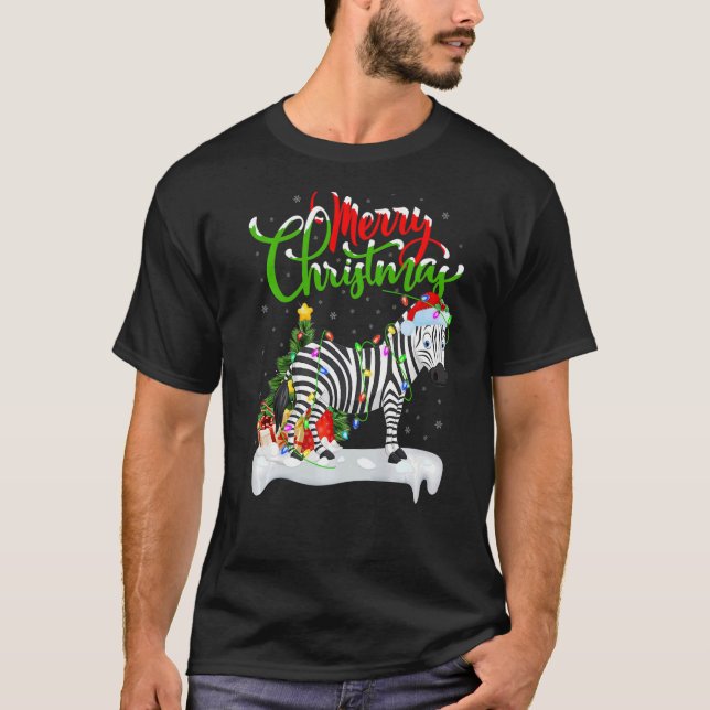 Zebra  Xmas Decorations Santa Zebra Christmas T-Shirt (Front)