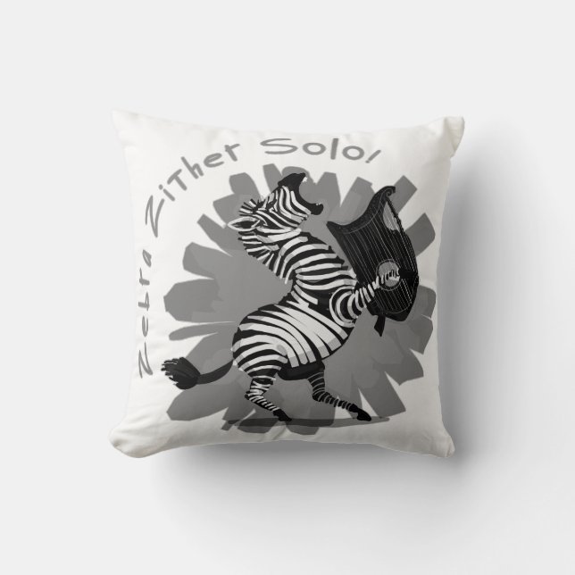 Zebra Zither Solo Throw Pillow (Front)