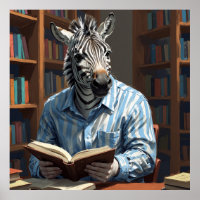 Zebrary Funny Zebra in Library Painting