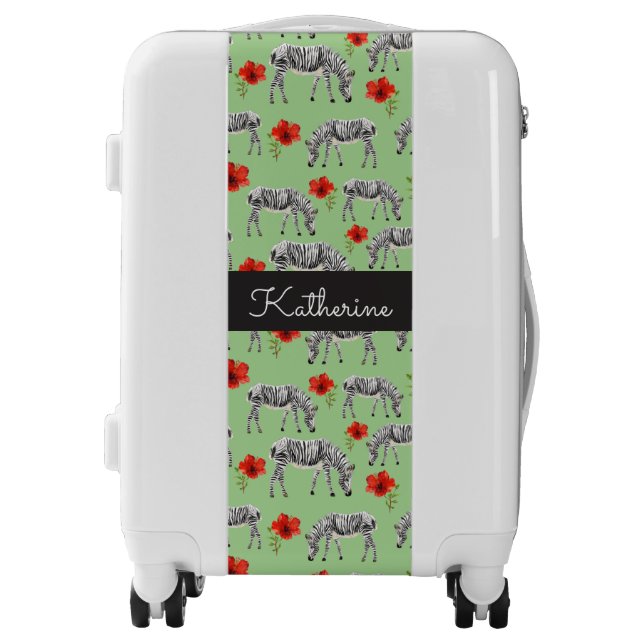 Zebras Among Hibiscus Flowers | Add Your Name Luggage (Front)