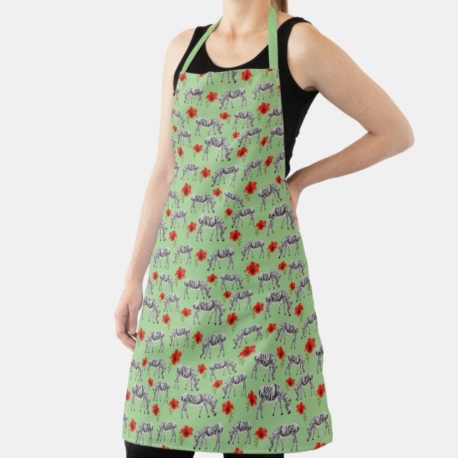 Zebras Among Hibiscus Flowers Apron (Insitu)