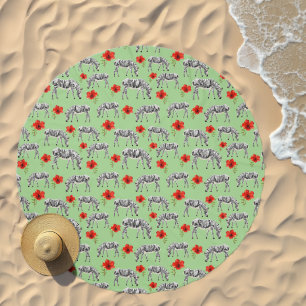 Zebras Among Hibiscus Flowers Beach Towel