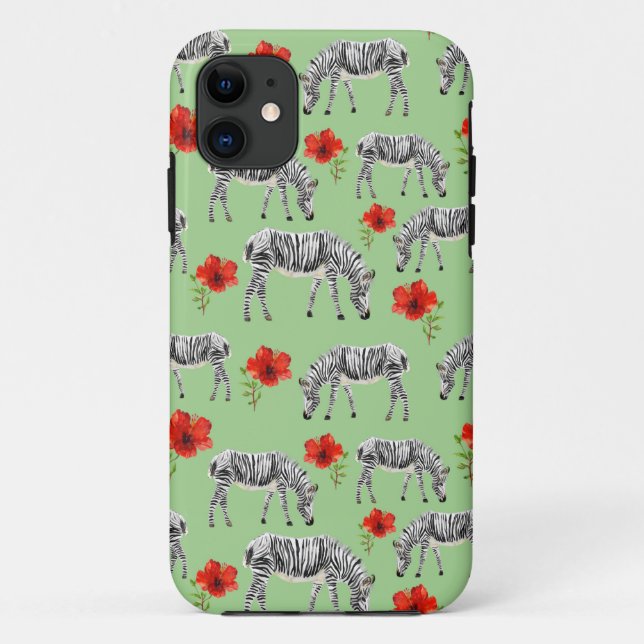 Zebras Among Hibiscus Flowers Case-Mate iPhone Case (Back)