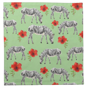 Zebras Among Hibiscus Flowers Cloth Napkin