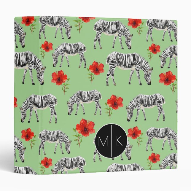 Zebras Among Hibiscus Flowers | Monogram Binder (Front/Spine)