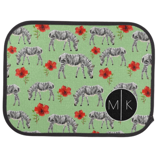 Zebras Among Hibiscus Flowers | Monogram Car Mat (Rear)