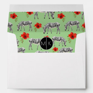 Zebras Among Hibiscus Flowers   Monogram Envelope