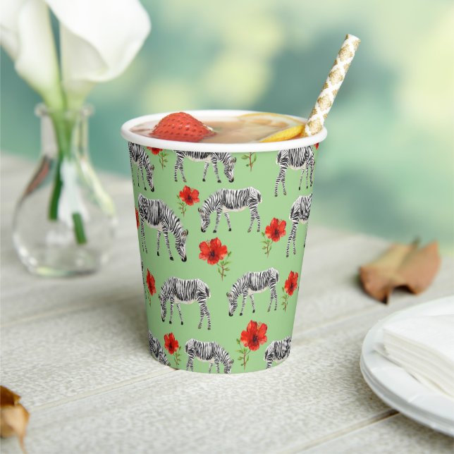 Zebras Among Hibiscus Flowers Paper Cups (Insitu)