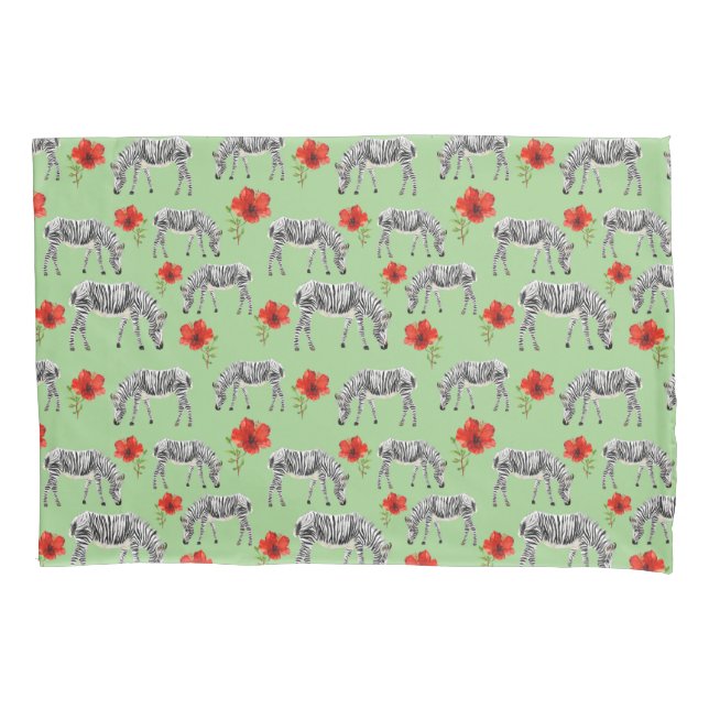 Zebras Among Hibiscus Flowers Pillow Case (Front-Left)