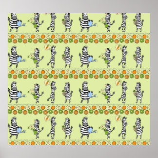 Zebras and Fruits Seamless Pattern Poster