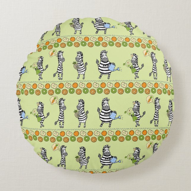 Zebras and Fruits Seamless Pattern Round Pillow (Front)