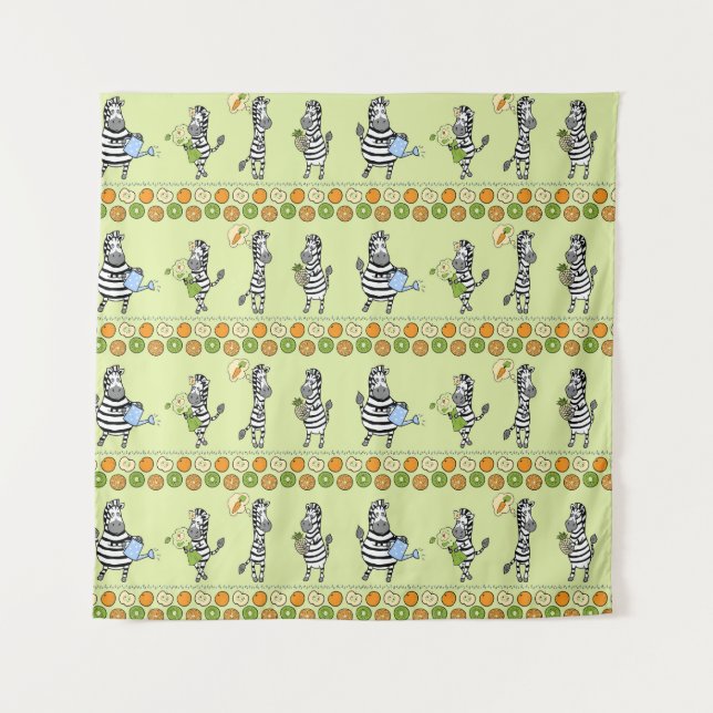 Zebras and Fruits Seamless Pattern Tapestry (Front)