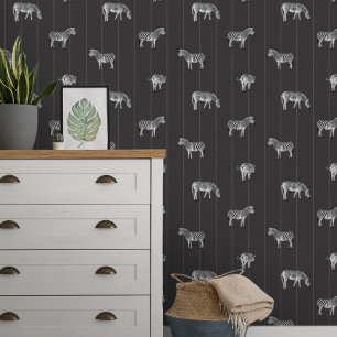 Zebras and Stripes Black Wallpaper