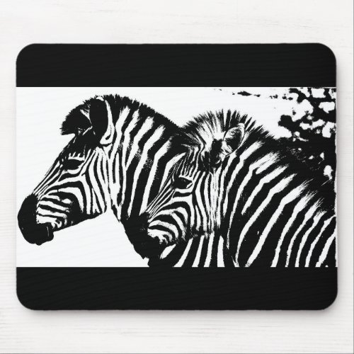 Zebras Animals Black White Pop Art Trendy Template Mouse Pad