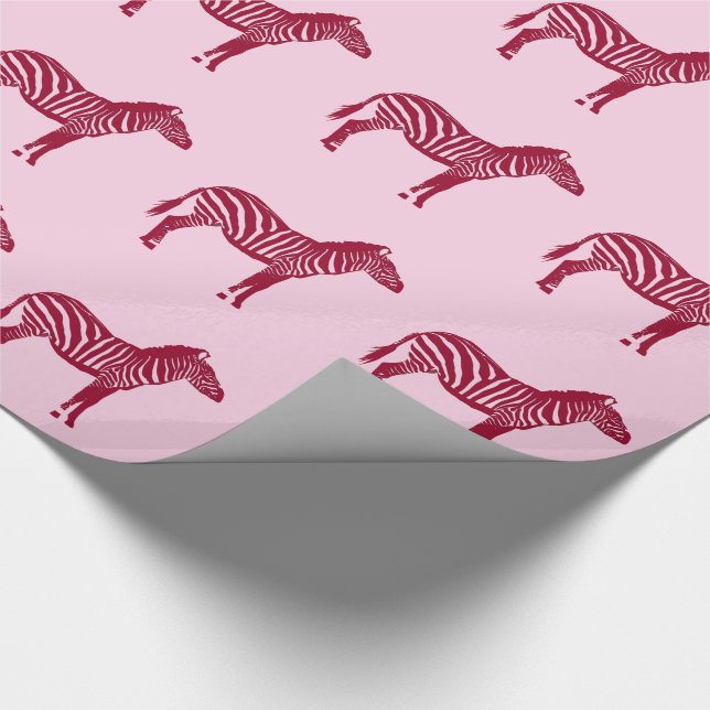 Zebras - Burgundy and Pink Wrapping Paper (Corner)