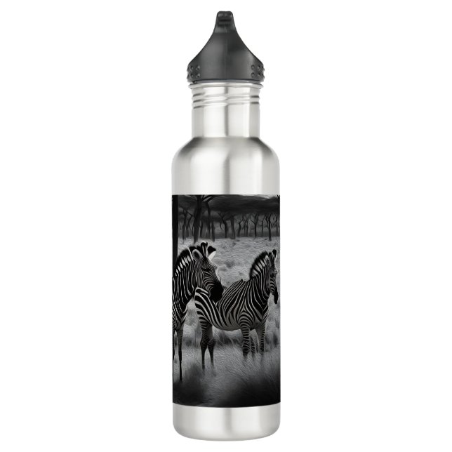 Zebras In Africa Oil Paint, Water Bottle (Right)