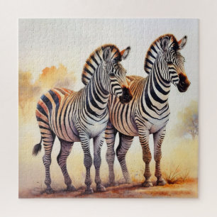 Zebras in Safari Serene African Wildlife Art Jigsaw Puzzle