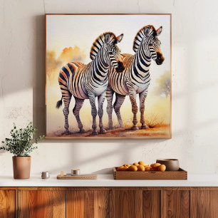 Zebras in Safari Serene African Wildlife Art Poster