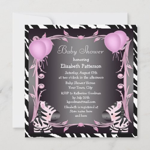 Zebras  Magic Wand Pink Princess Baby Shower Invitation