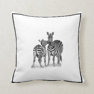 Zebras on Black & White Throw Pillow, 16" x 16" Pillow