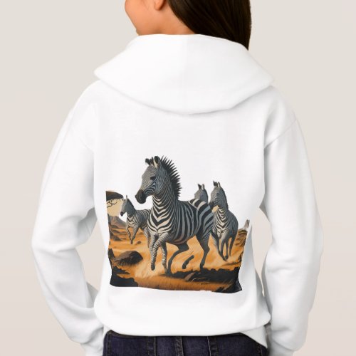 zebras running in the savanna hoodie