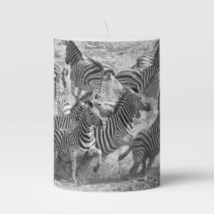 Zebras running pillar candle