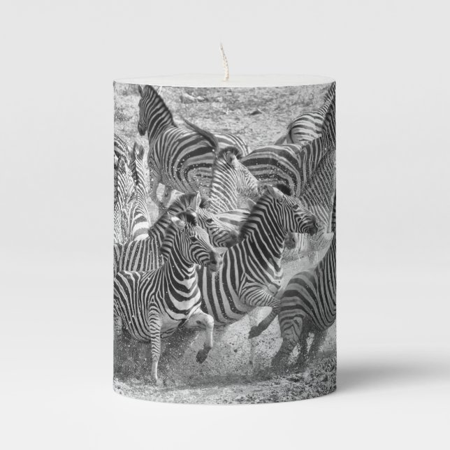 Zebras running pillar candle (Front)