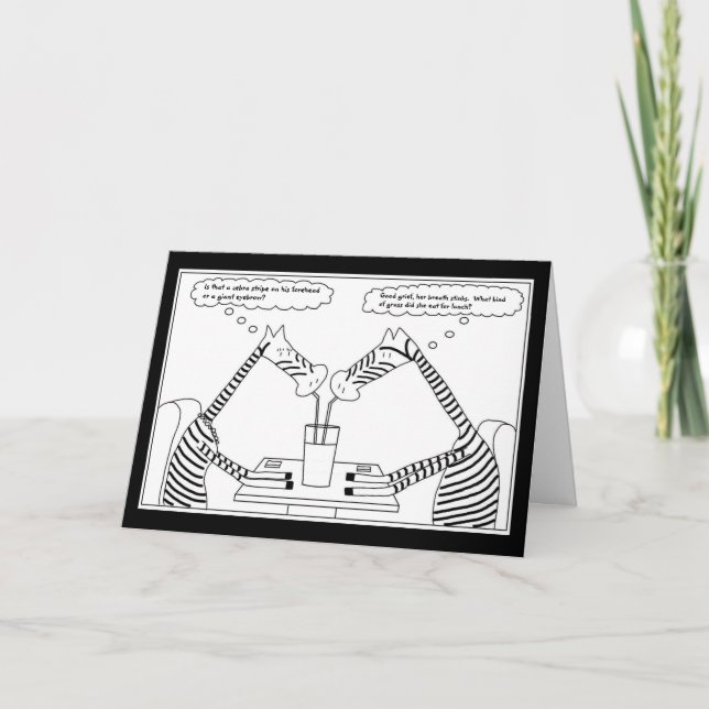 Zebras Sharing a Milkshake Birthday Card (Front)