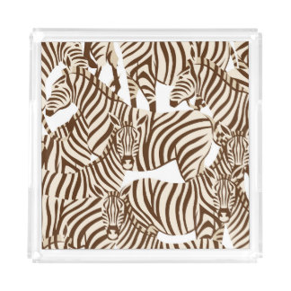 Zebras, wild savanna, seamless pattern acrylic tray