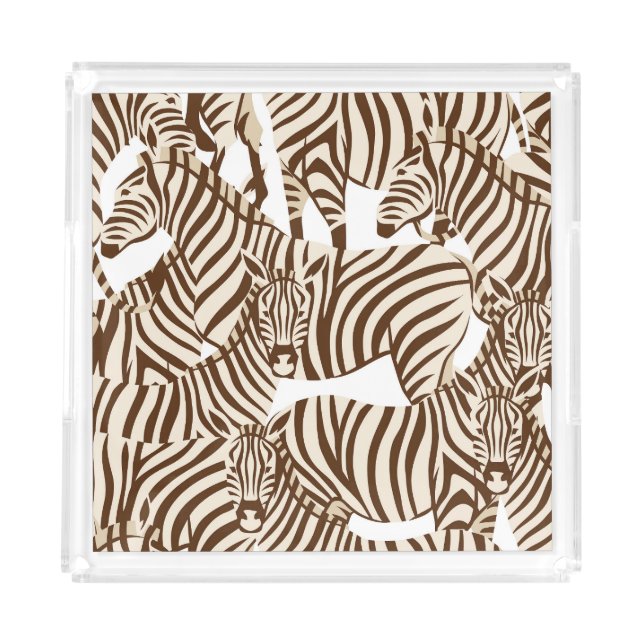 Zebras, wild savanna, seamless pattern acrylic tray (Front)