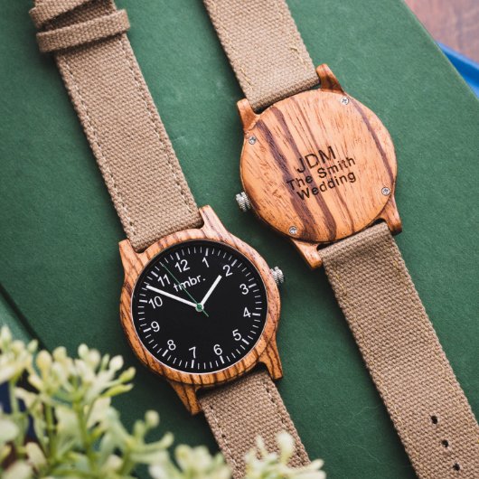 Zebrawood Custom Men's Wood Watch - Canvas Strap (Front)