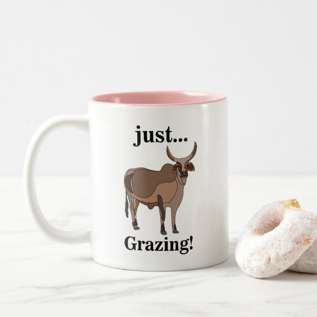 Zebu Cattle Cow Animal Two-Tone Coffee Mug (With Donut)