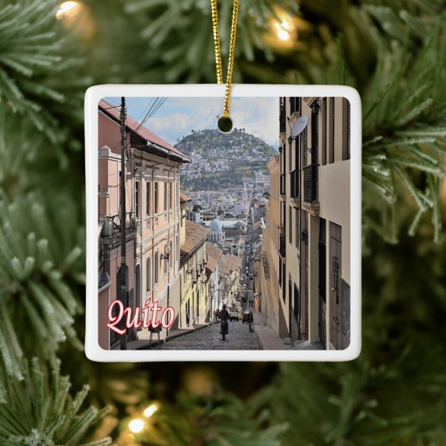 zEC009 QUITO, Old Town, America, Ceramic Ornament (Tree)