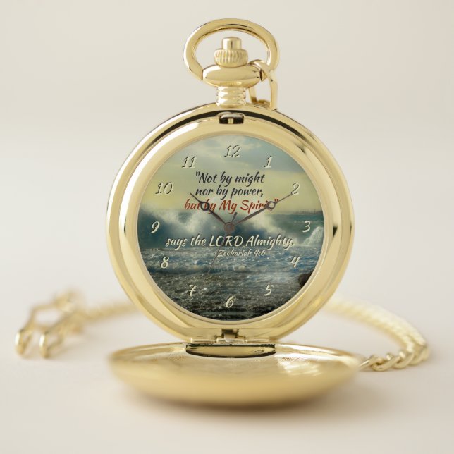 Zechariah 4:6 by My Spirit say the Lord Bible Card Pocket Watch (Inside)