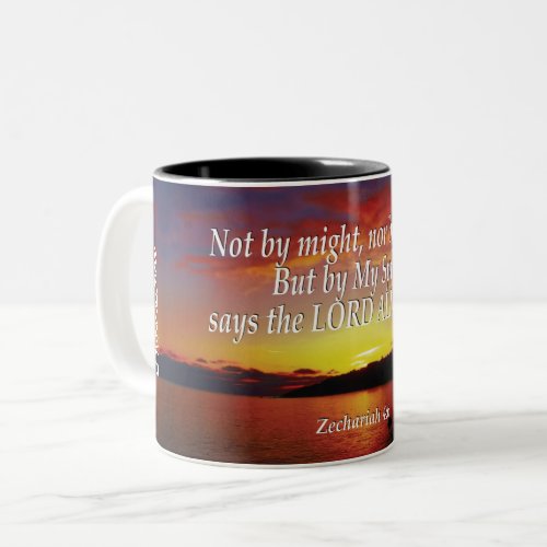 Zechariah 46 NOT BY MIGHT Personalized Scripture Two_Tone Coffee Mug