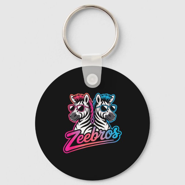 Zeebros Cute Zebra Duo Design For Zebros Lovers  Keychain (Front)