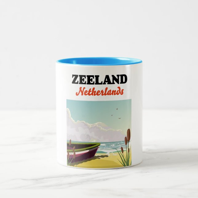 Zeeland Netherlands beach travel poster Two-Tone Coffee Mug (Center)