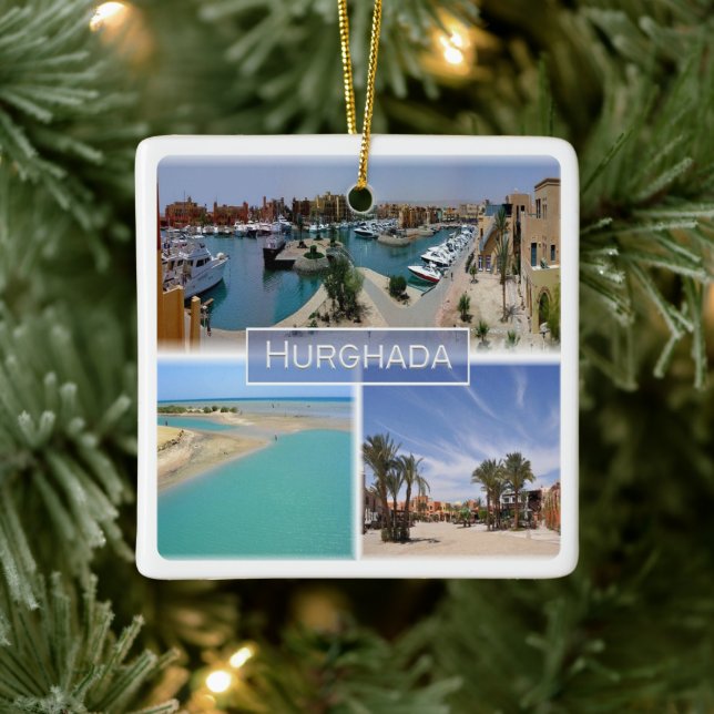 zEG065 mosaic of HURGHADA Red Sea in Egypt, Ceramic Ornament (Tree)