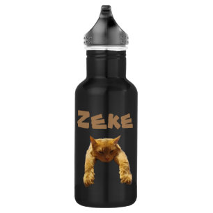 Zeke Name With Funny Lazy Cat, Water Bottle