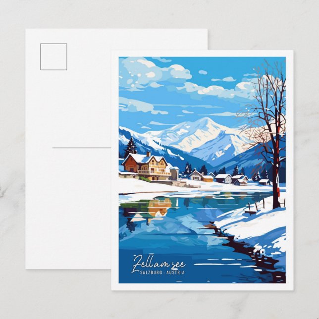 Zell am see Salzburg Austria Travel Illustration Postcard (Front/Back)