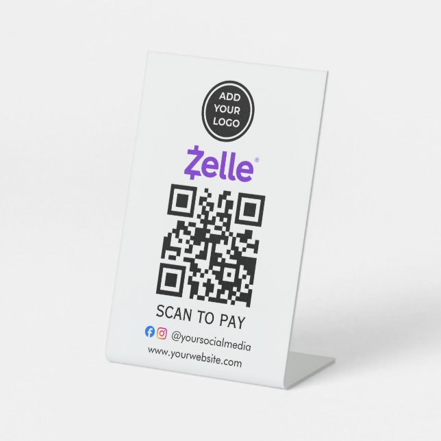 Zelle App Payment Add Logo Scan Code To Pay Sign (Front)